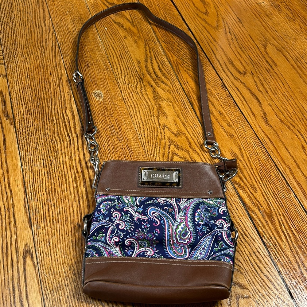 CHAPS blue,pink & green small crossbody bag. Great condition. Paisley print.